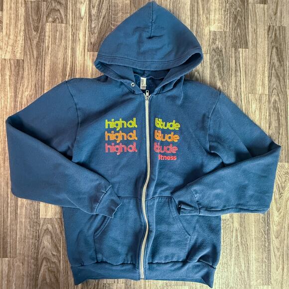 High Altitude Fitness Hoodie Zip Up Blue Flex Fleece American Apparel Large - Picture 1 of 6